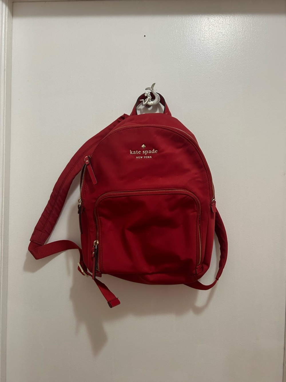 kate spade red nylon mini backpack with gold logo